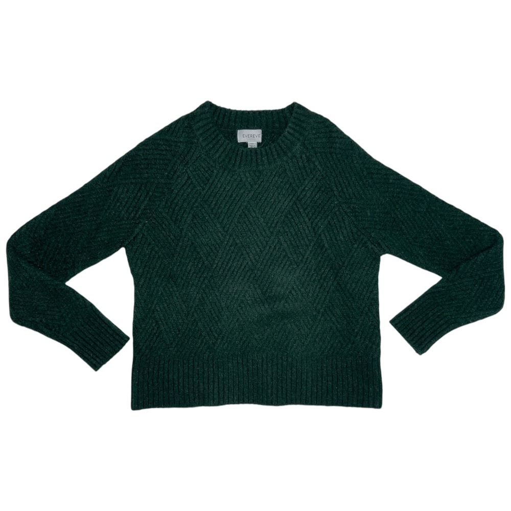 EVEREVE Eileen Pullover Sweater Dark Green Crewneck Textured Diamond Knit SZ‎ XS